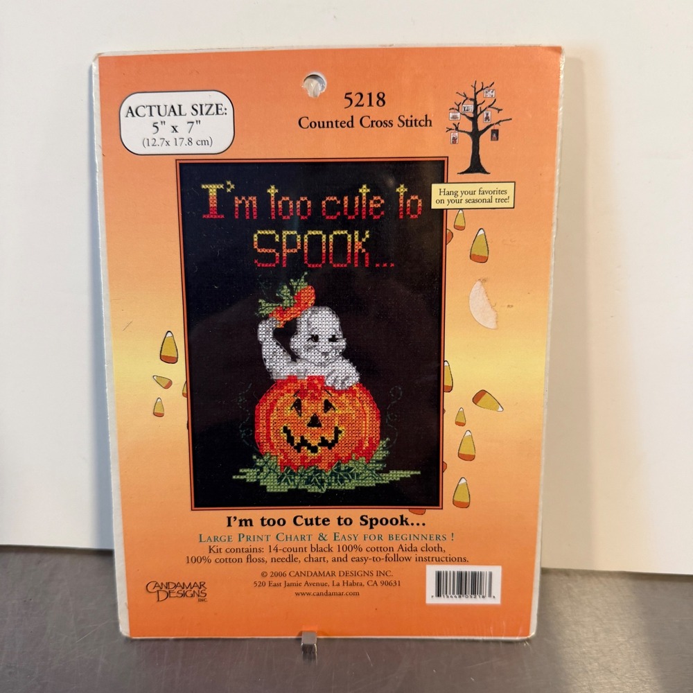 Candamar Designs Cross Stitch Kit 5218 I'm Too Cute To Spook Halloween Ghost New